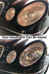 Mercedes E Class headlight restoration before and after. This mobile headlight restoration service is a 10 step process that returns over 95% lens clarity to even the most severely troubled lenses. This restoration requires around 2 1/2 hours to complete. A ceramic protection is included. Backed by our satisfaction guarantee. #mhrla #headlightrestoration #mobileheadlightrestoration #brightenyourway #losangeles #totalrefreshrestoration #mobileheadlightrestorationlosangeles #mercedes