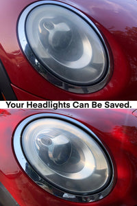 Mini Cooper headlight restoration before and after. Our mobile headlight restoration service is a multiple step process that returns over 95% lens clarity and requires around 90 minutes to complete. A ceramic protection is included with every headlight restoration service. Backed by our satisfaction guarantee. #mhrla #headlightrestoration #mobileheadlightrestoration #brightenyourway #losangeles #crystalclearclarity #mobileheadlightrestorationlosangeles #minicooper