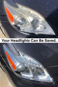 Toyota Prius headlight restoration before and after. Our mobile headlight restoration service is a multiple step process that returns over 95% lens clarity and requires around 90 minutes to complete. A ceramic protection is included with every headlight restoration service. Backed by our satisfaction guarantee. #mhrla #headlightrestoration #mobileheadlightrestoration #brightenyourway #losangeles #crystalclearclarity #mobileheadlightrestorationlosangeles #toyotaprius